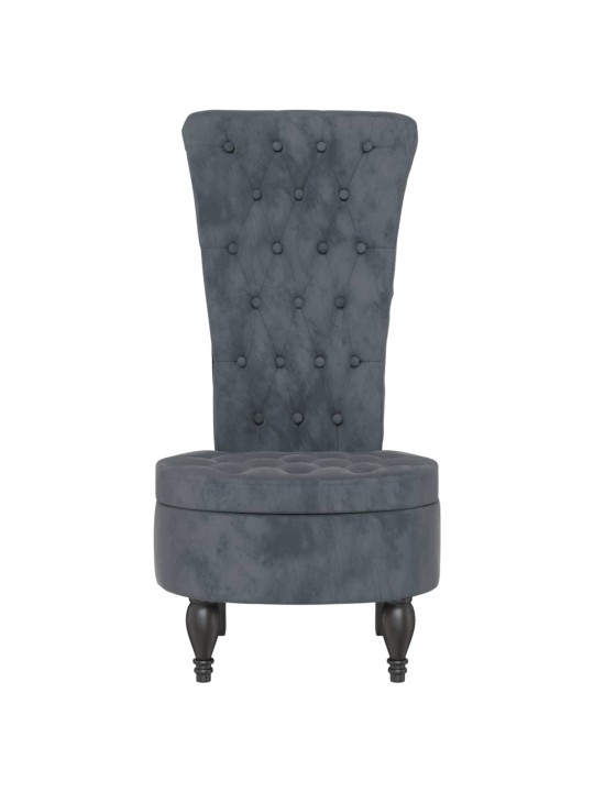 Židle s vysokým opěradlem tmavě šedá samet design s knoflíky