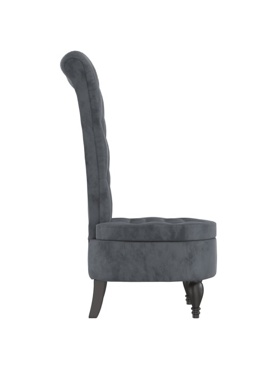 Židle s vysokým opěradlem tmavě šedá samet design s knoflíky