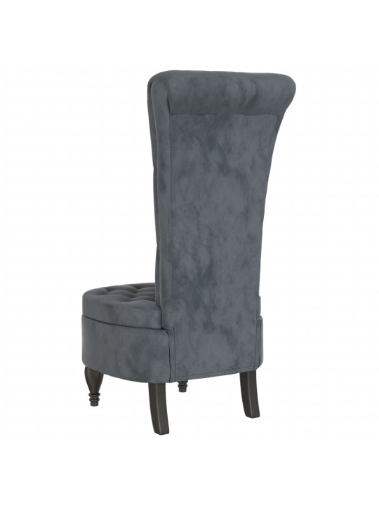 Židle s vysokým opěradlem tmavě šedá samet design s knoflíky