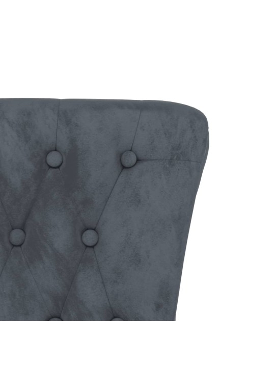 Židle s vysokým opěradlem tmavě šedá samet design s knoflíky