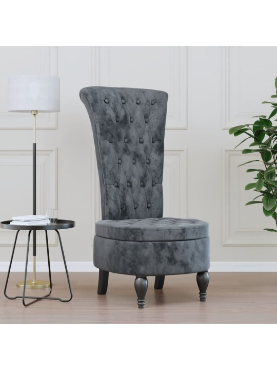 Židle s vysokým opěradlem tmavě šedá samet design s knoflíky