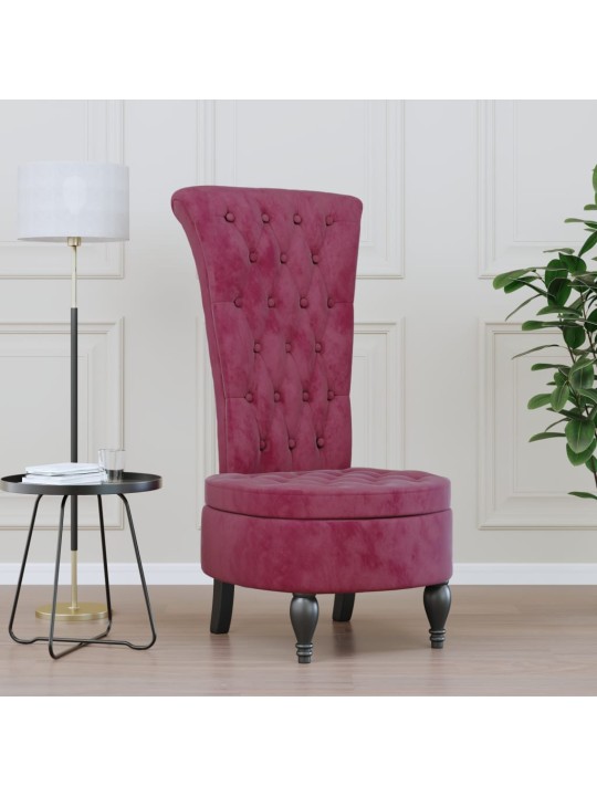 Židle s vysokým opěradlem vínová samet design s knoflíky