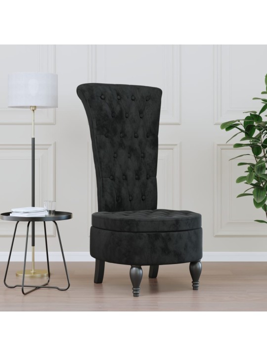 Židle s vysokým opěradlem černá samet design s knoflíky