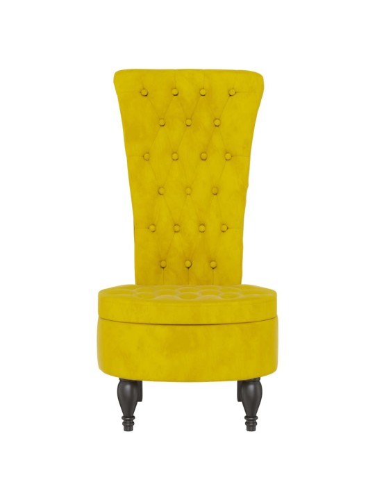 Židle s vysokým opěradlem žlutá samet design s knoflíky