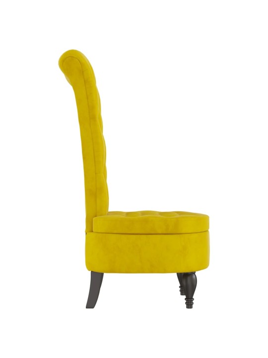 Židle s vysokým opěradlem žlutá samet design s knoflíky