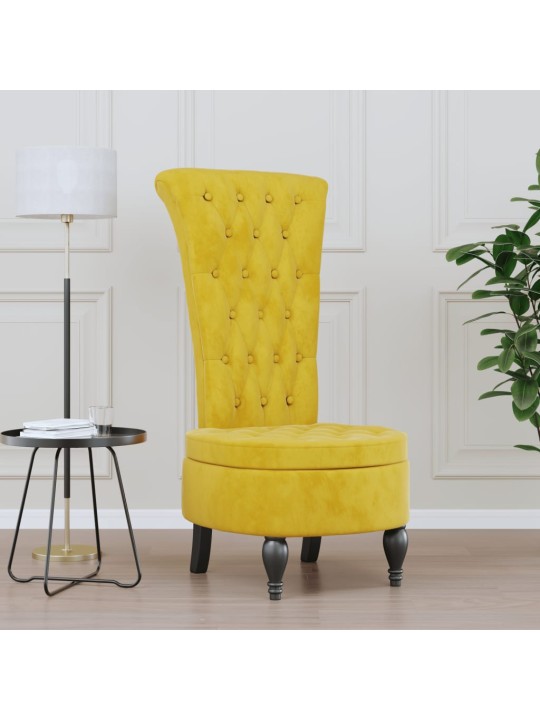 Židle s vysokým opěradlem žlutá samet design s knoflíky