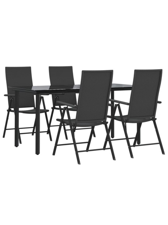 5dílný zahradní jídelní set černý polyratan