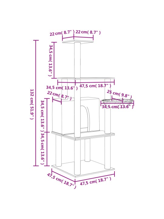 Škrabadlo pro kočky se sisalovými sloupky tmavě šedé 132 cm