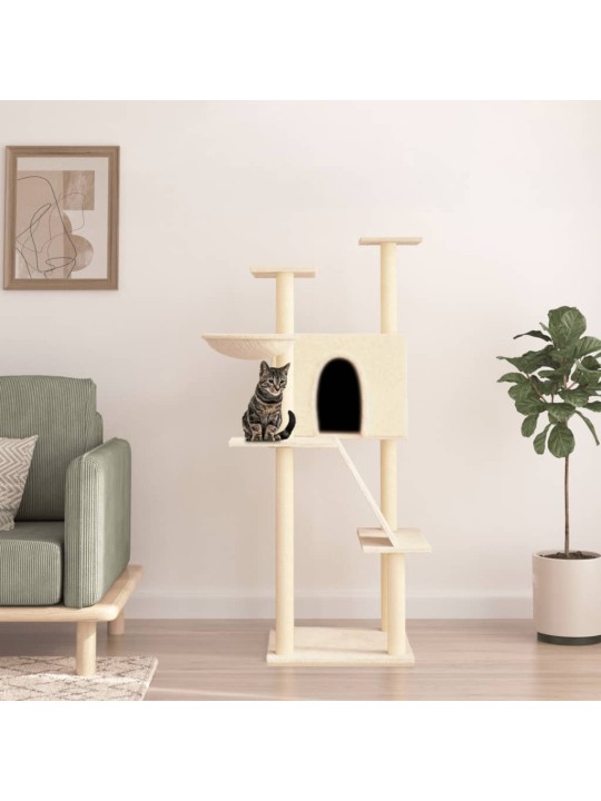 Škrabadlo pro kočky se sisalovými sloupky krémové 143 cm