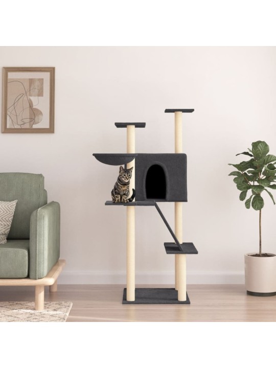 Škrabadlo pro kočky se sisalovými sloupky tmavě šedé 143 cm
