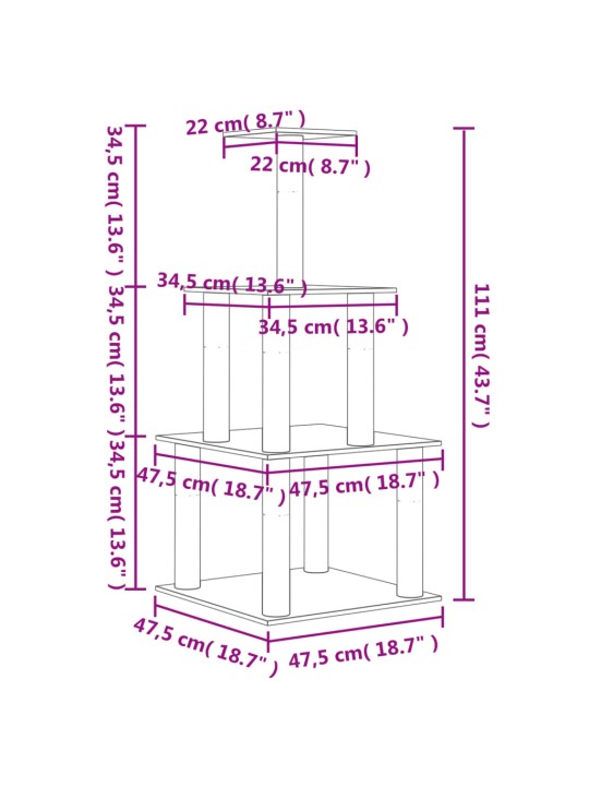 Škrabadlo pro kočky se sisalovými sloupky krémové 111 cm
