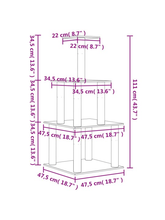 Škrabadlo pro kočky se sisalovými sloupky světle šedé 111 cm