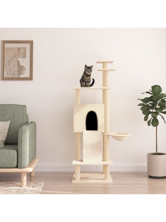 Škrabadlo pro kočky se sisalovými sloupky krémové 153 cm