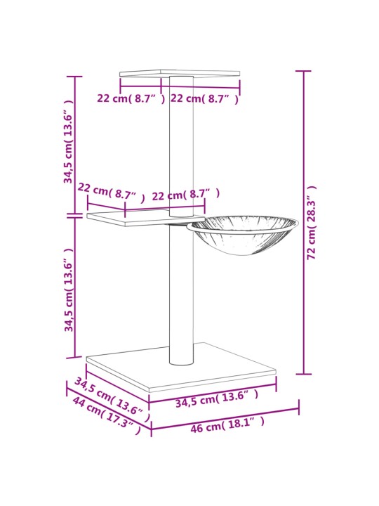 Škrabadlo pro kočky se sisalovými sloupky krémové 72 cm