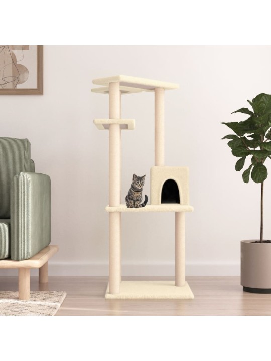 Škrabadlo pro kočky se sisalovými sloupky krémové 123 cm