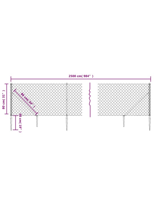 Drátěné pletivo s kotevními hroty antracitové 0,8 x 25 m