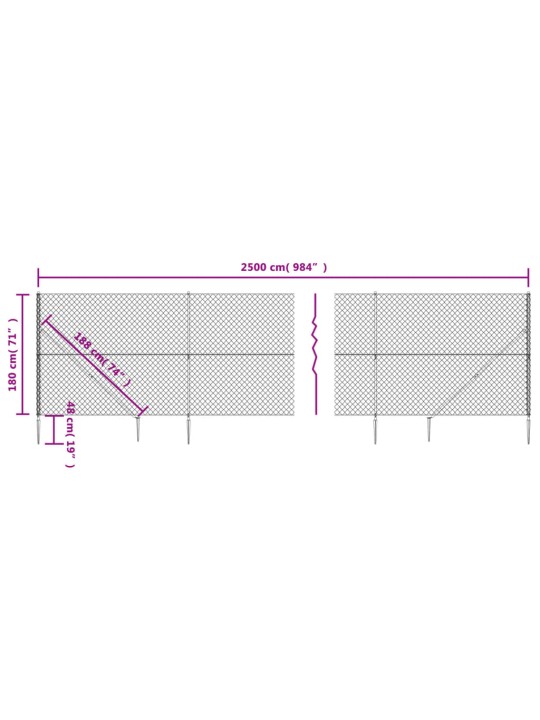 Drátěné pletivo s kotevními hroty antracitové 1,8 x 25 m