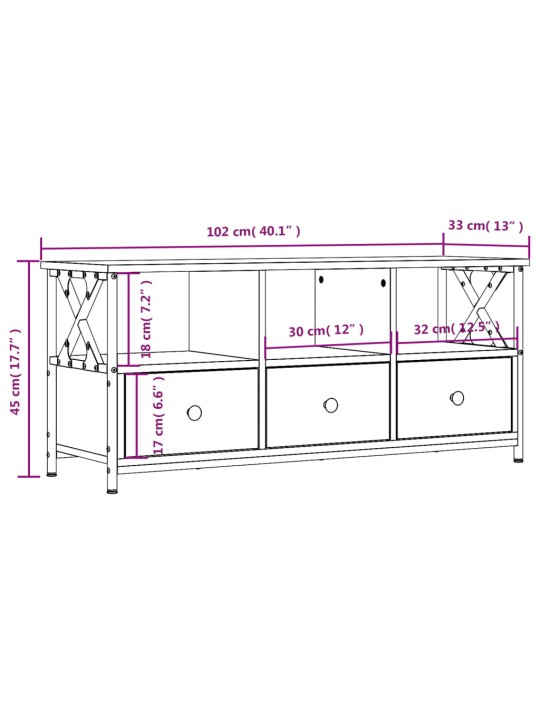 TV skříňka černá 102 x 33 x 45 cm kompozitní dřevo a železo