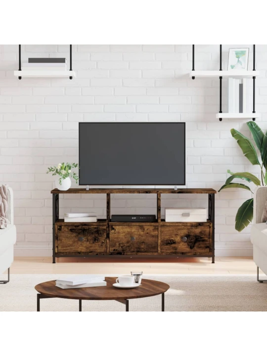 TV skříňka kouřový dub 102x33x45 cm kompozitní dřevo a železo