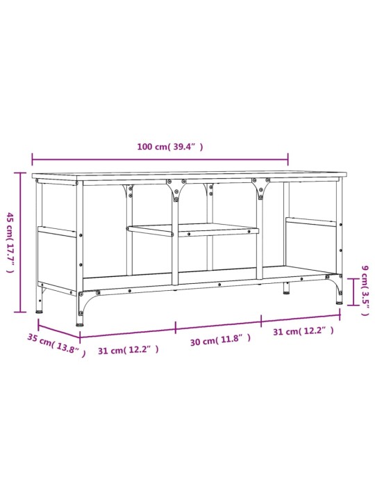 TV skříňka šedá sonoma 100x35x45 cm kompozitní dřevo a železo
