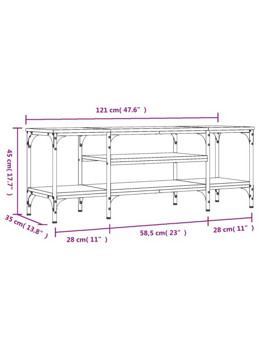 TV stolek dub sonoma 121 x 35 x 45 cm kompozitní dřevo a železo