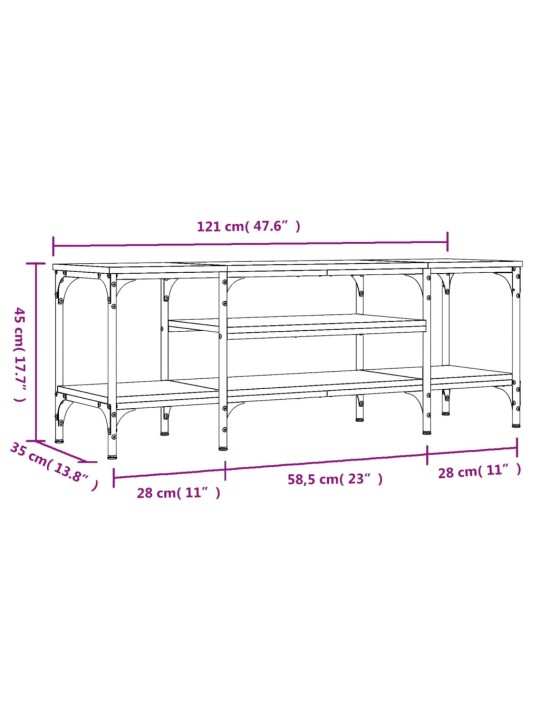 TV stolek kouřový dub 121x35x45 cm kompozitní dřevo a železo