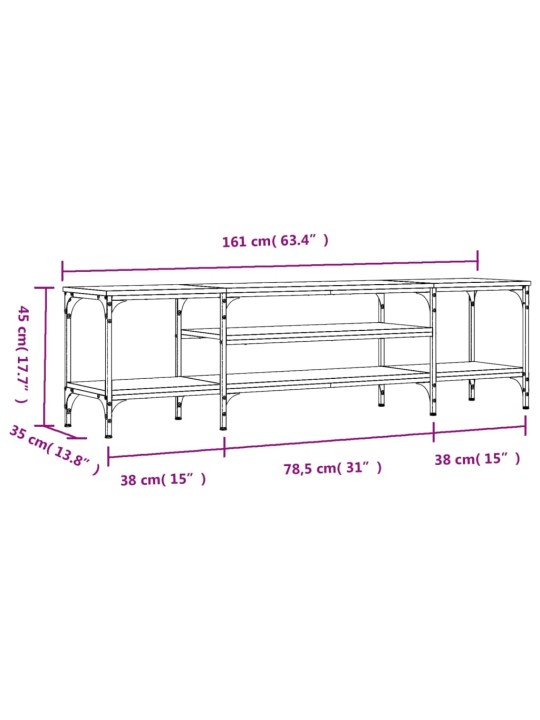 TV skříňka hnědý dub 161 x 35 x 45 cm kompozitní dřevo a železo