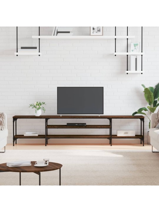 TV stolek hnědý dub 201 x 35 x 45 cm kompozitní dřevo a železo