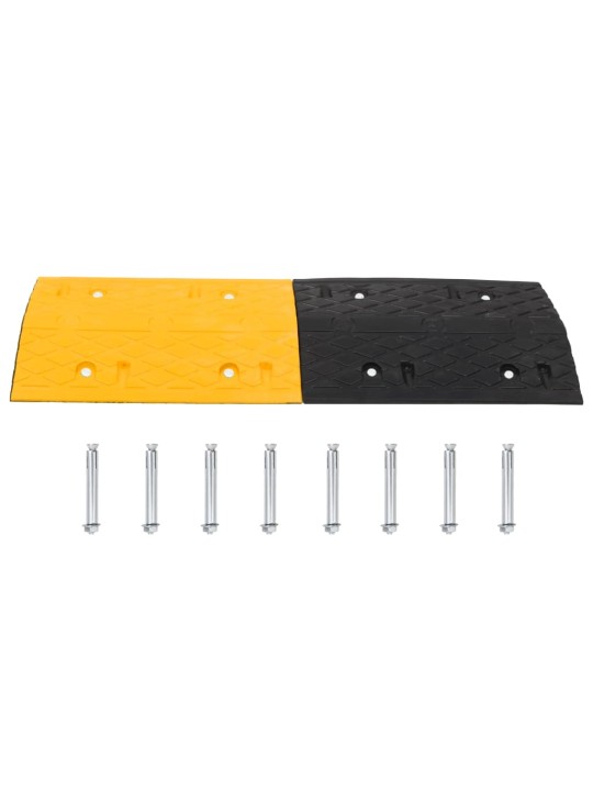 Zpomalovací prahy 4 ks žluté a černé 97 x 32,5 x 4 cm pryž