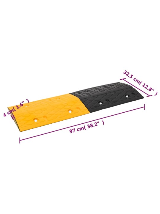 Zpomalovací prahy 4 ks žluté a černé 97 x 32,5 x 4 cm pryž