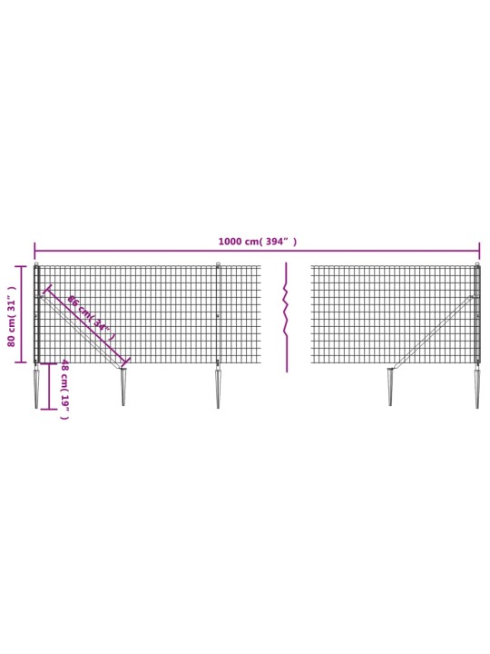 Drátěný plot s kotevními hroty zelený 0,8 x 10 m