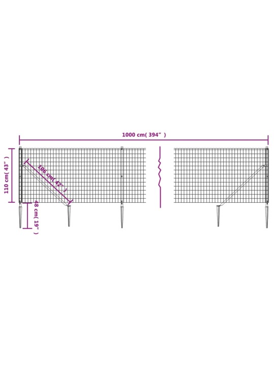 Drátěný plot s kotevními hroty zelený 1,1 x 10 m