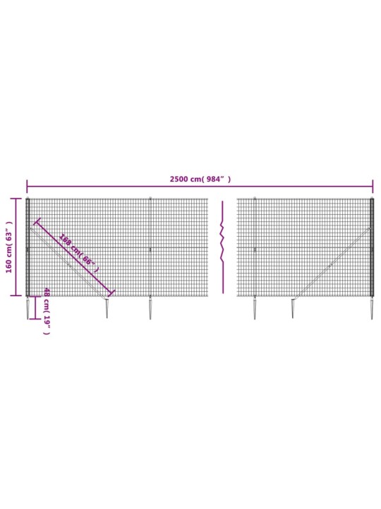 Drátěný plot s kotevními hroty zelený 1,6 x 25 m