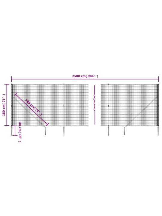 Drátěný plot s kotevními hroty zelený 1,8 x 25 m