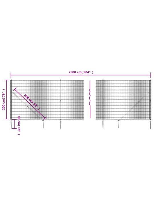 Drátěný plot s kotevními hroty zelený 2 x 25 m