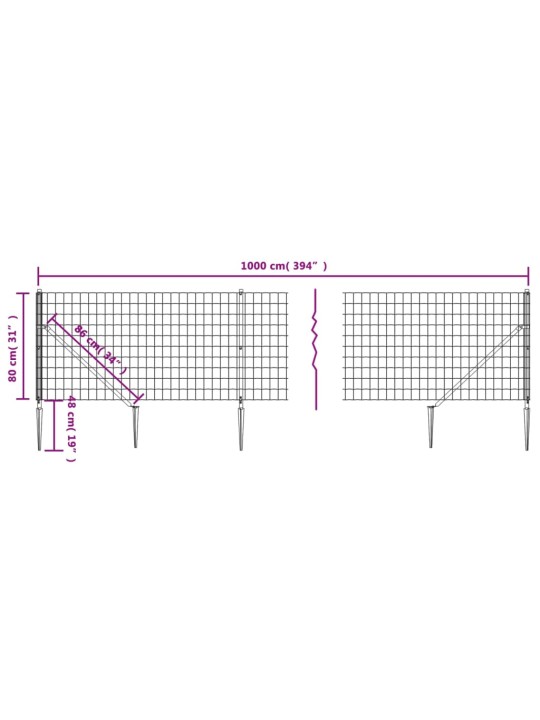 Drátěný plot s kotevními hroty zelený 0,8 x 10 m