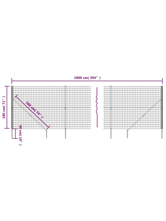 Drátěný plot s kotevními hroty zelený 1,8 x 10 m