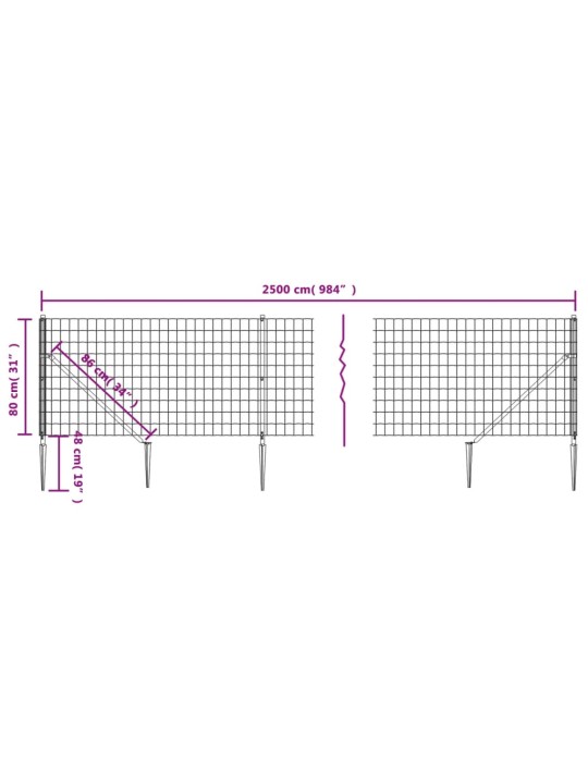 Drátěný plot s kotevními hroty zelený 0,8 x 25 m