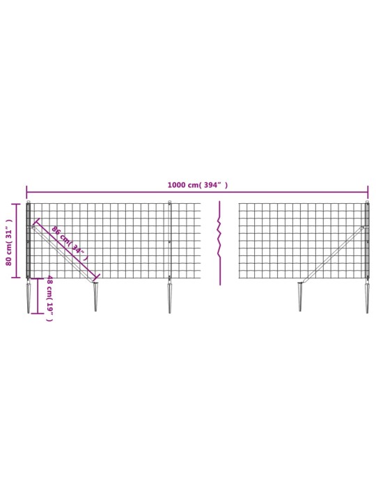 Drátěný plot s kotevními hroty zelený 0,8 x 10 m