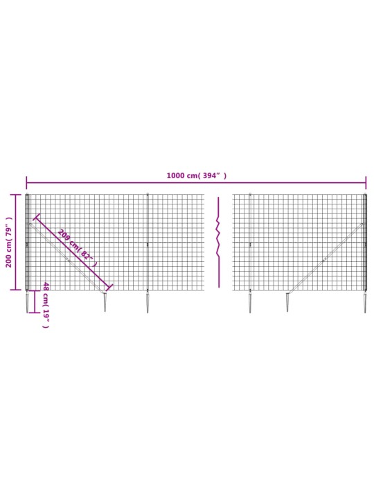 Drátěný plot s kotevními hroty zelený 2 x 10 m
