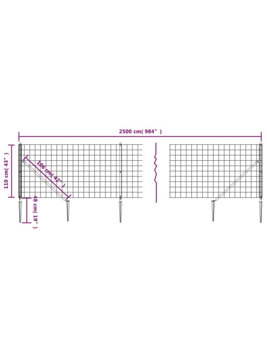 Drátěný plot s kotevními hroty zelený 1,1 x 25 m