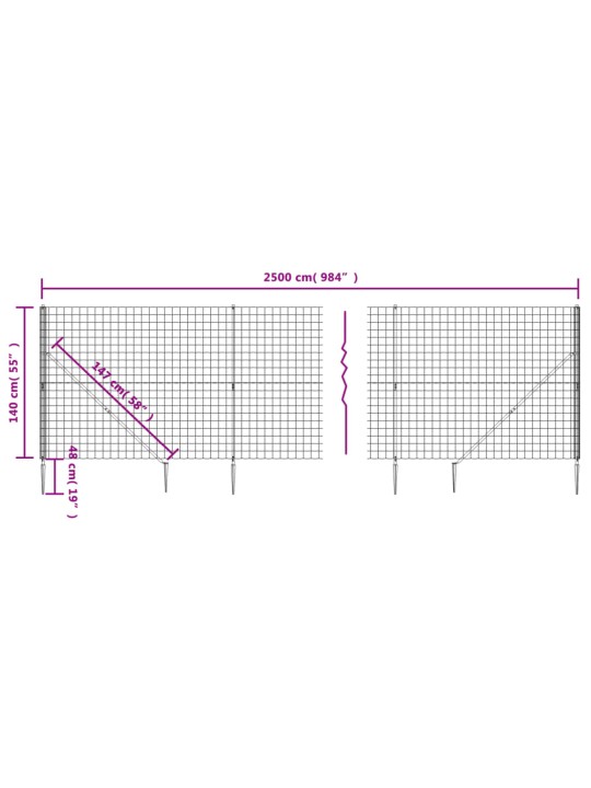 Drátěný plot s kotevními hroty zelený 1,4 x 25 m