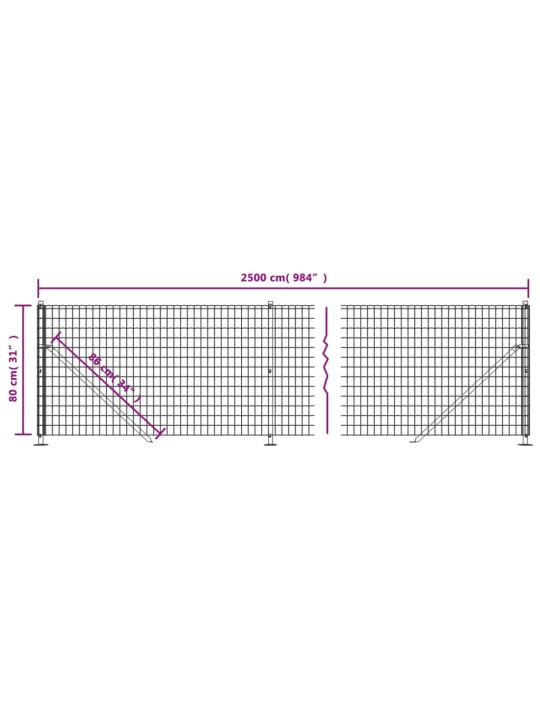Drátěný plot s přírubami zelený 0,8 x 25 m
