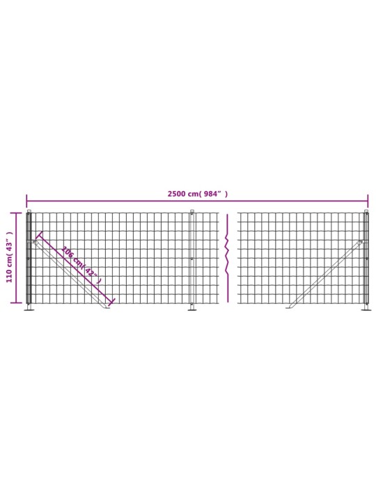 Drátěný plot s přírubami zelený 1,1 x 25 m
