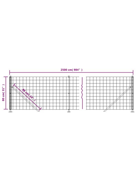 Drátěný plot s přírubami zelený 0,8 x 25 m