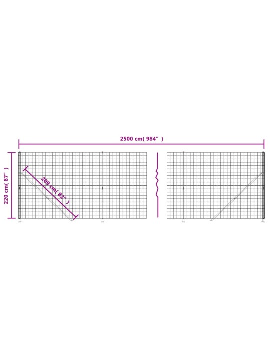 Drátěný plot s přírubami zelený 2,2 x 25 m