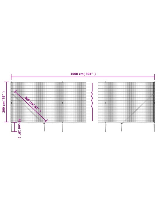 Drátěný plot s kotevními hroty antracitový 2 x 10 m