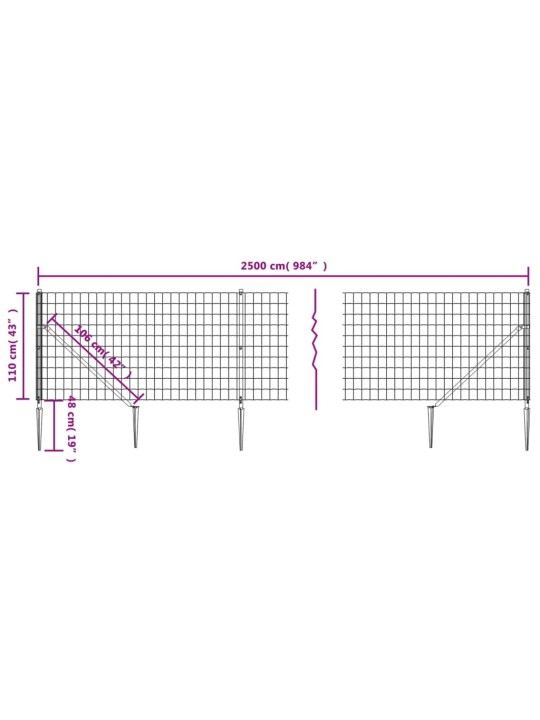 Drátěný plot s kotevními hroty antracitový 1,1 x 25 m
