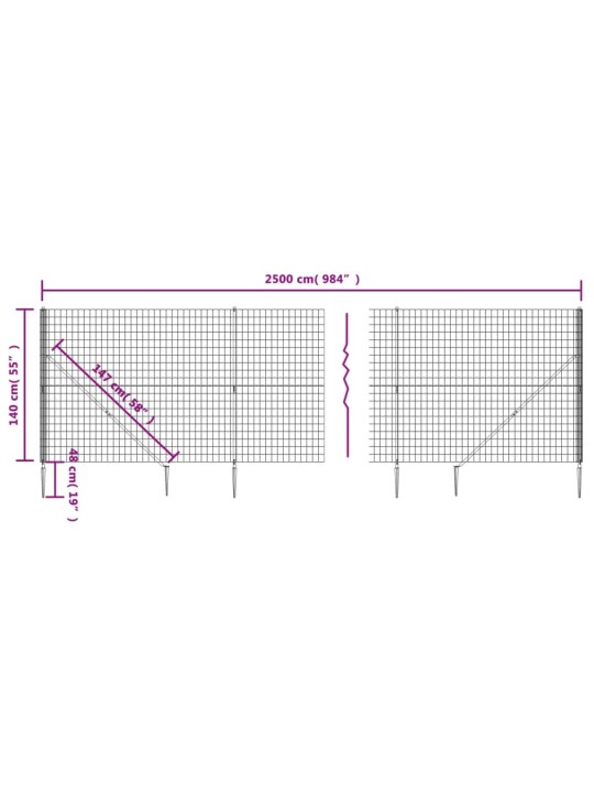 Drátěný plot s kotevními hroty antracitový 1,4 x 25 m