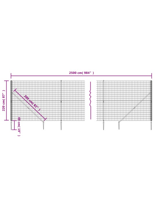 Drátěný plot s kotevními hroty antracitový 2,2 x 25 m